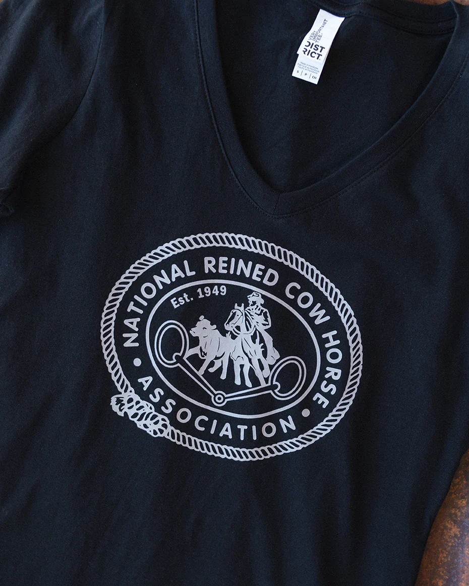 NRCHA Ladies Black Vintage Logo Long Sleeve V-Neck T-shirt - Image 2