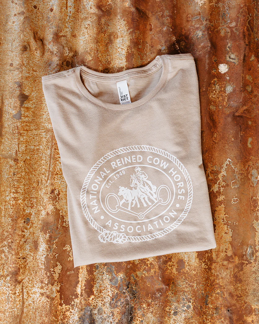 NRCHA Ladies Desert Tan Retro Logo Short Sleeve Crewneck T-shirt - Image 2