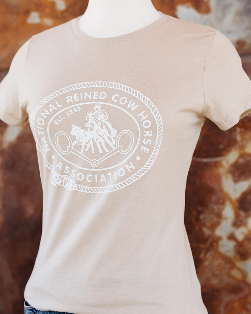 NRCHA Ladies Desert Tan Retro Logo Short Sleeve Crewneck T-shirt - Image 3