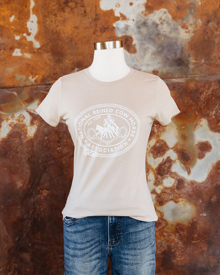 NRCHA Ladies Desert Tan Retro Logo Short Sleeve Crewneck T-shirt - Image 4