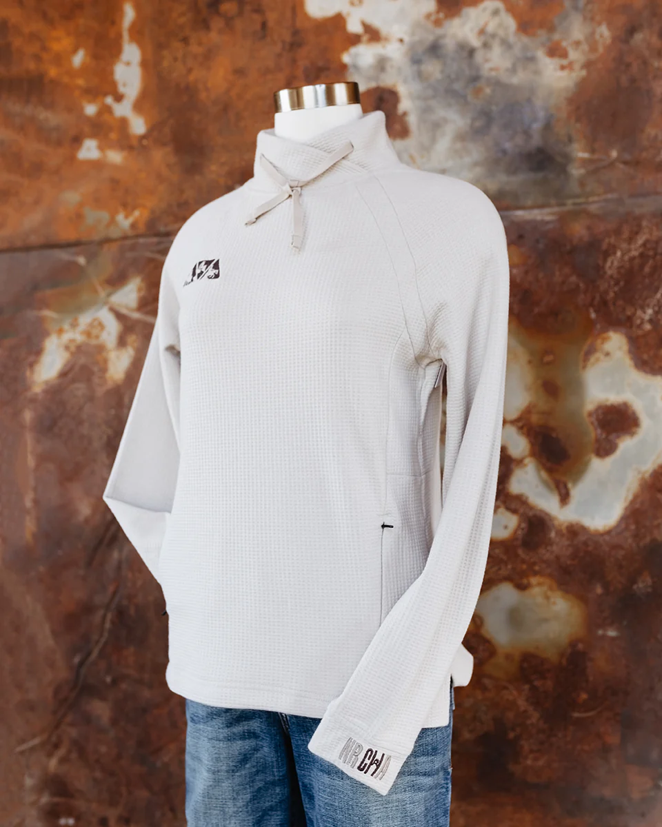NRCHA Ladies Oatmeal Waffle Knit Cross-Neck Pullover - Image 3