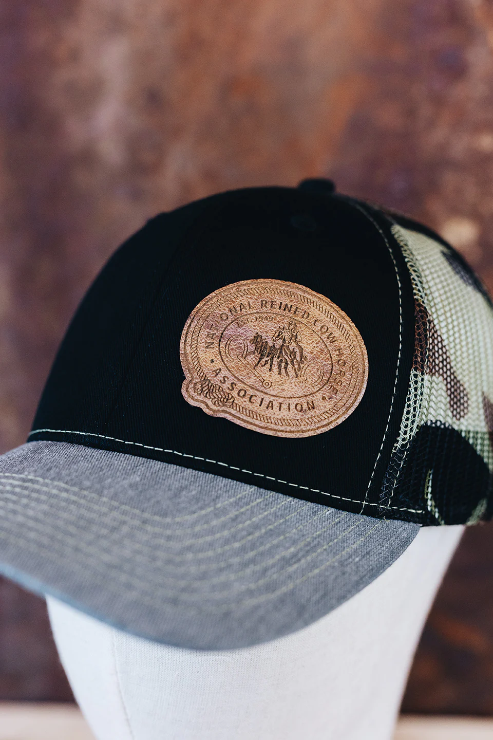 NRCHA Retro Logo Black, Grey and Camo Mesh Hat - Image 2