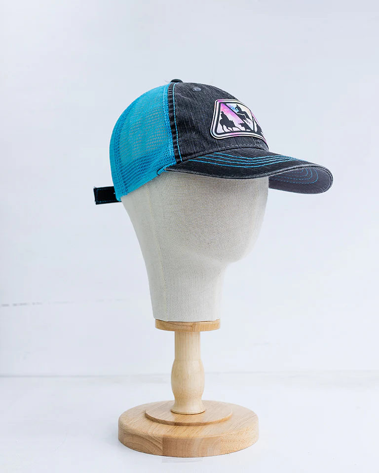 NRCHA Triangle Logo Patch Grey Denim & Turquoise Soft Mesh Hat - Image 2