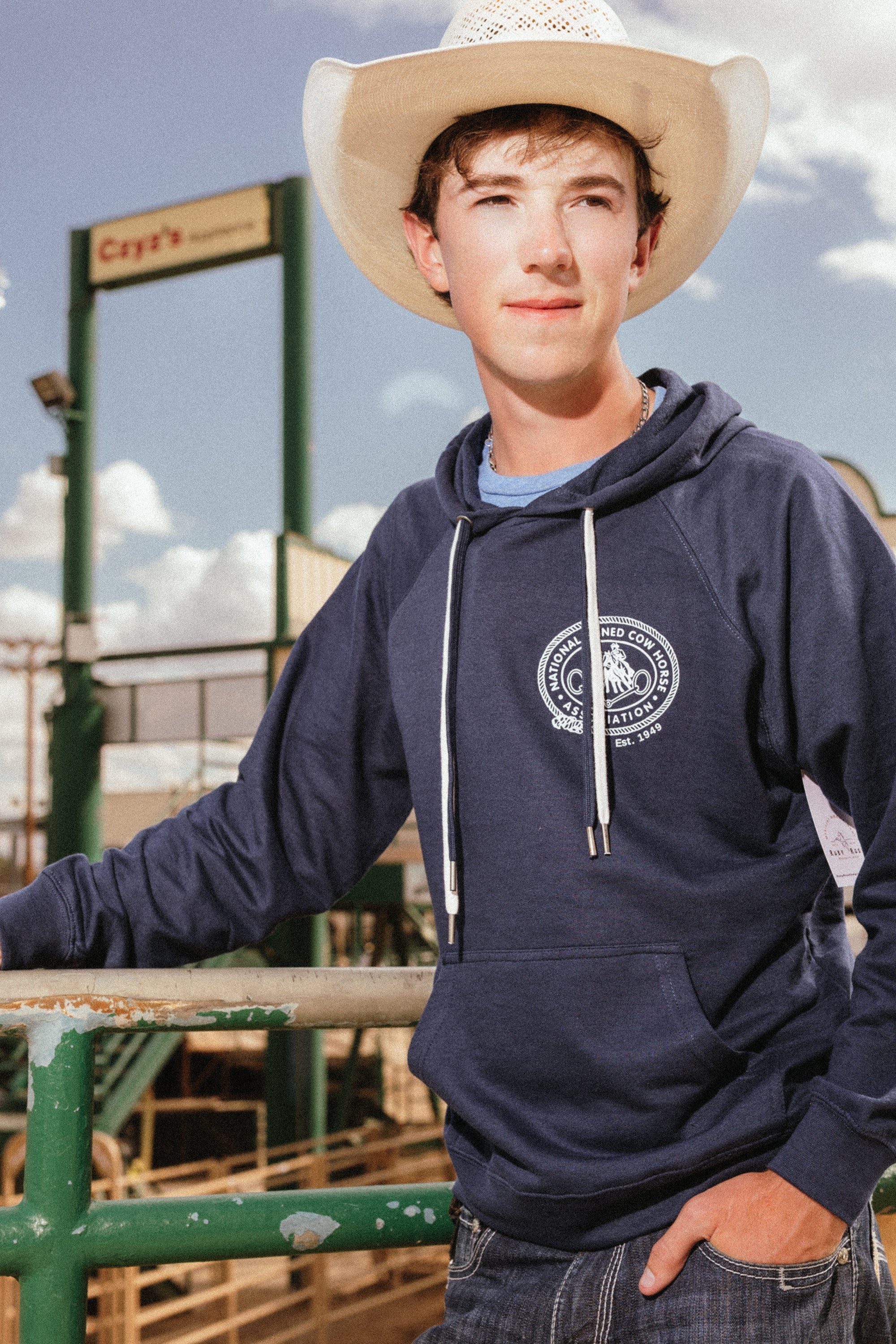 NRCHA Retro Logo Unisex Navy Blue Hoodie - Image 3