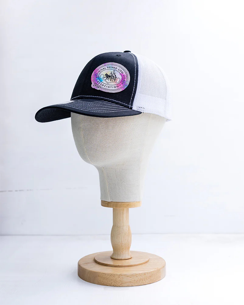 NRCHA Watercolor Patch Retro Logo Black & White Mesh Hat