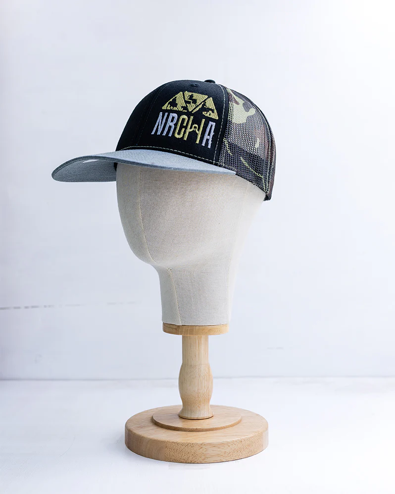 NRCHA Stacked Logo Black, Grey & Camo Mesh Hat