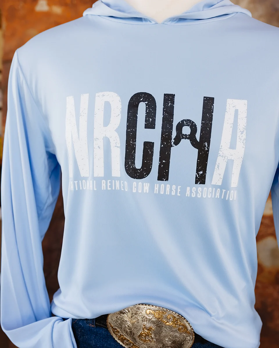 NRCHA Unisex Paragon Sun Protection Hooded Blue Mist Long Sleeve Tee - Image 4