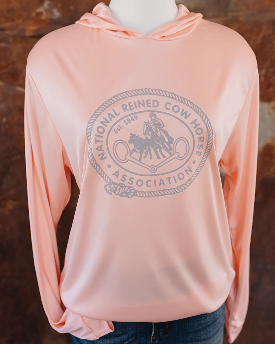 NRCHA Unisex Paragon Performance Hooded Coral Long Sleeve Tee - Image 2