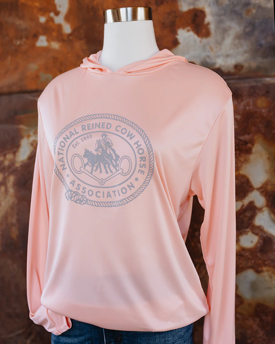 NRCHA Unisex Paragon Performance Hooded Coral Long Sleeve Tee - Image 3