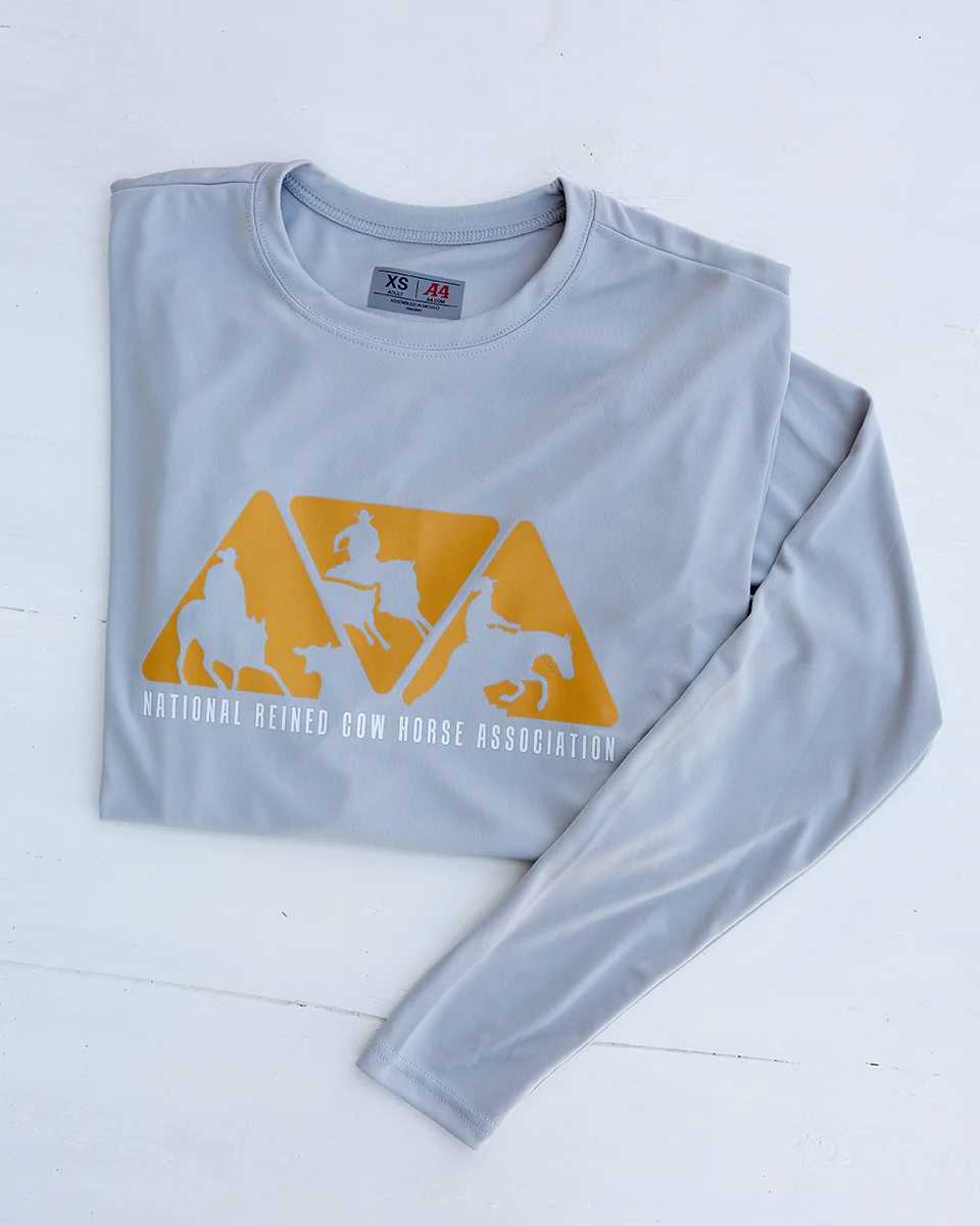 NRCHA Triangle Logo Unisex Performance Light Grey Long Sleeve Crew Neck Tee