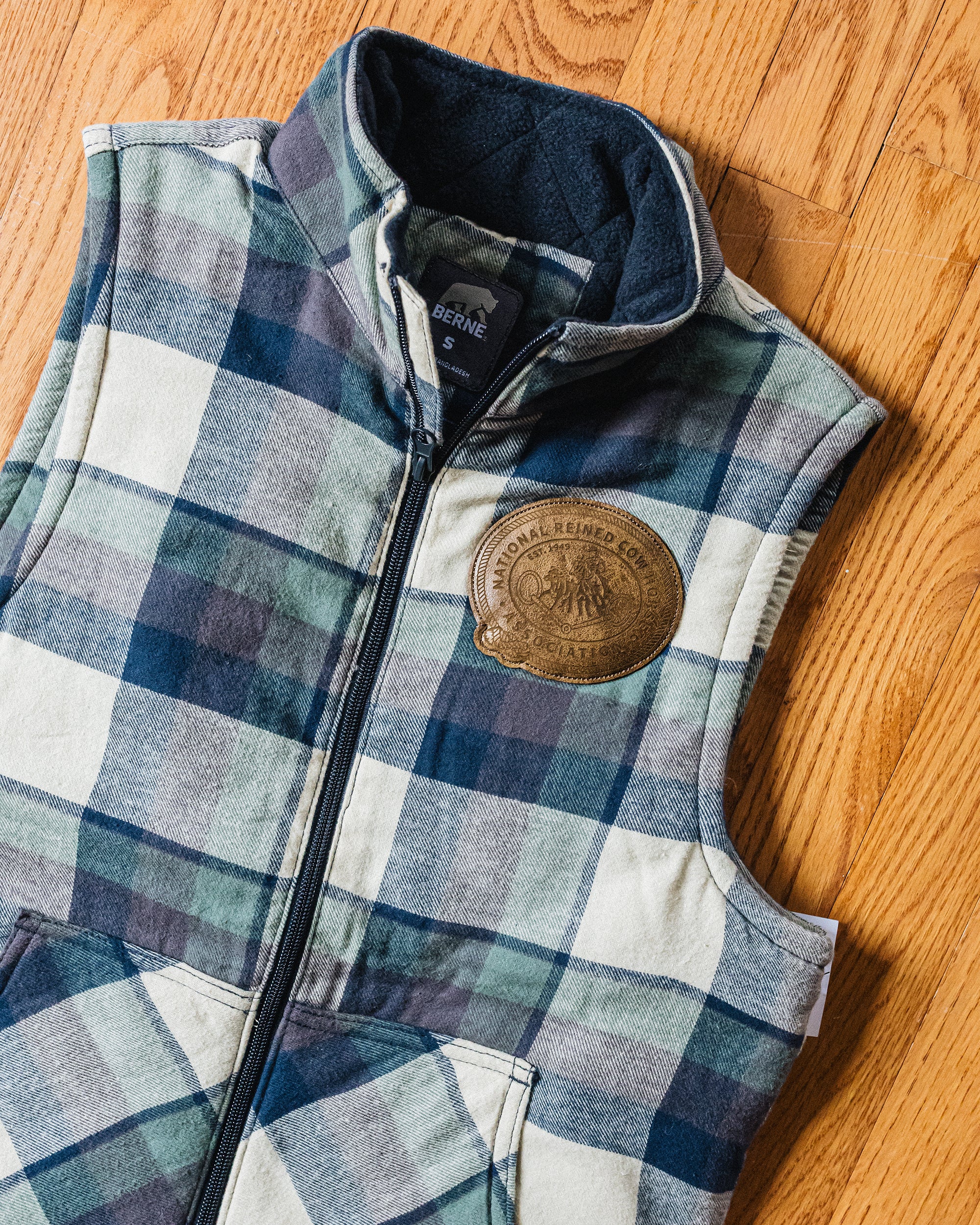 NRCHA Women's Insulated Plaid Flannel Vest with Retro Patch Logo (2 Colors) - Image 3