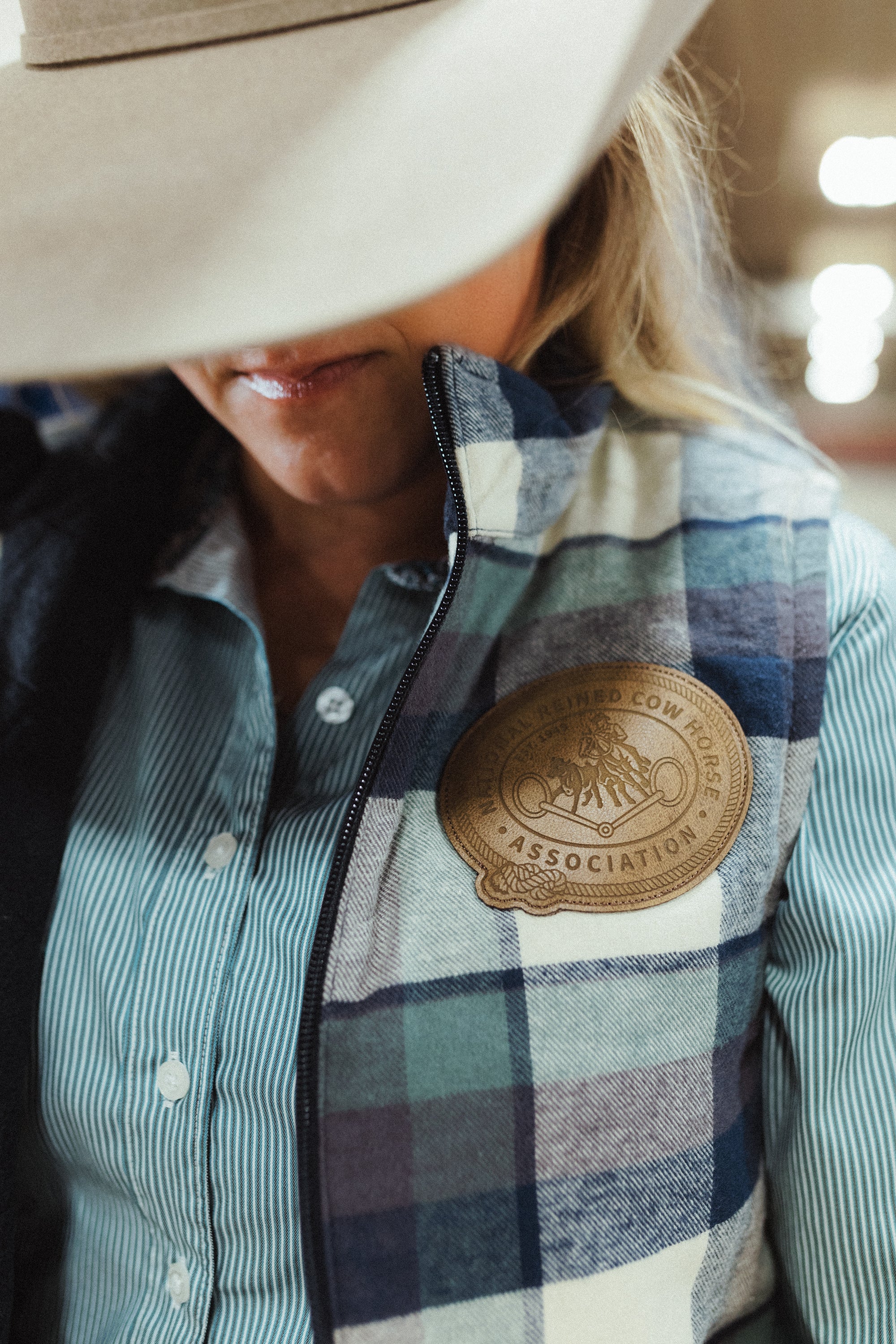 NRCHA Women's Insulated Plaid Flannel Vest with Retro Patch Logo (2 Colors) - Image 7