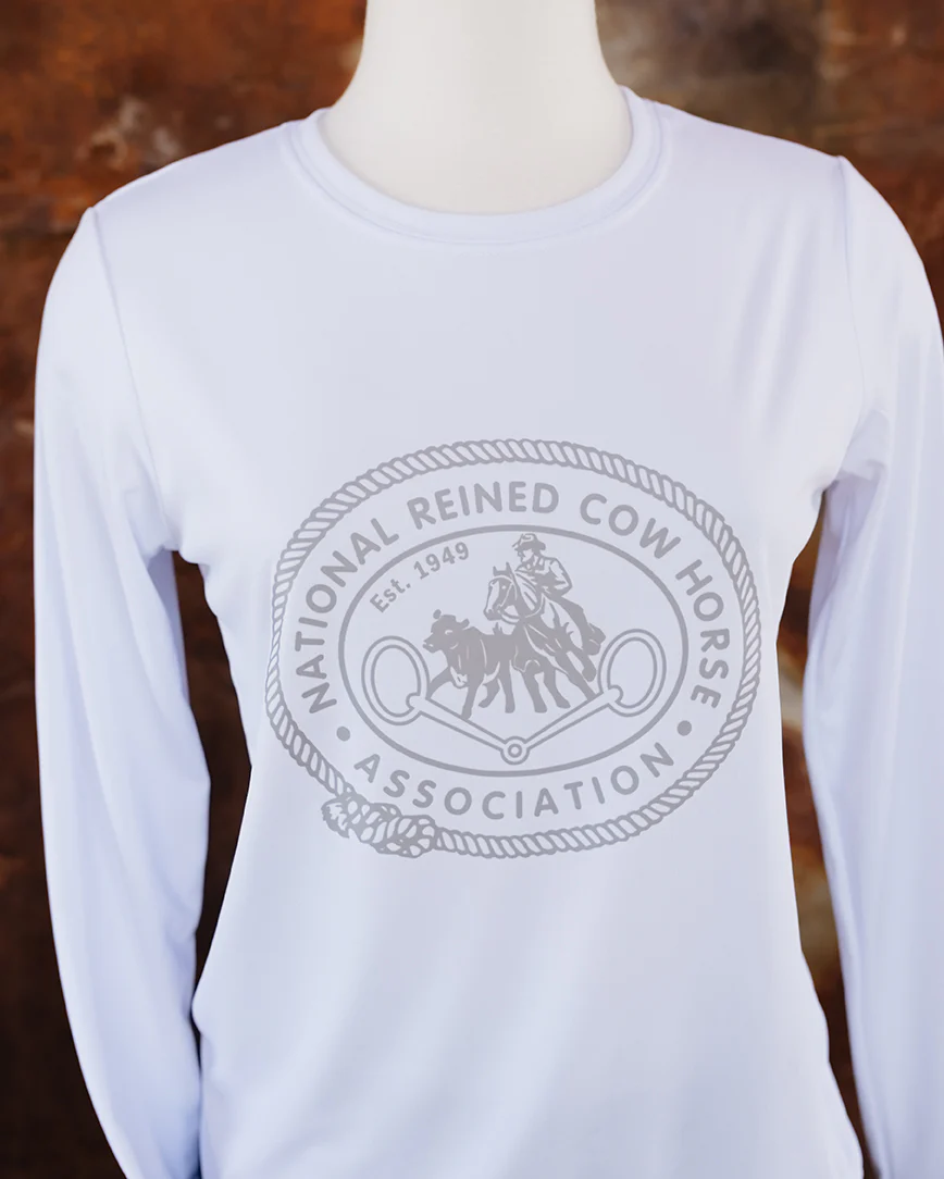 NRCHA Women's Performance White Long Sleeve Crew Neck Tee - Image 2