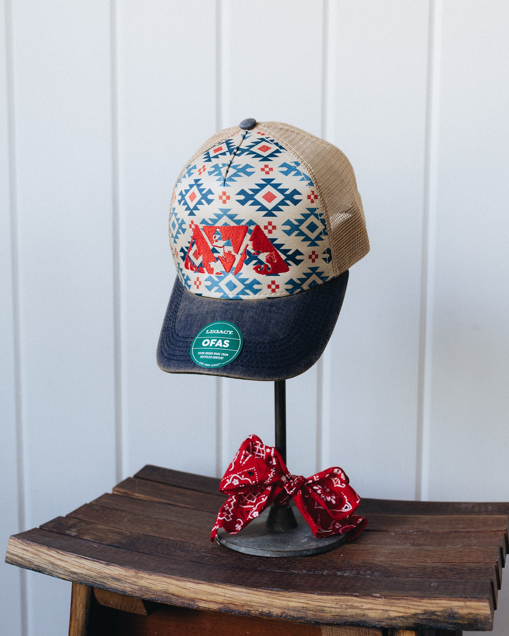 Tan, red and Blue Southwest Print NRCHA Logo Mesh Hat