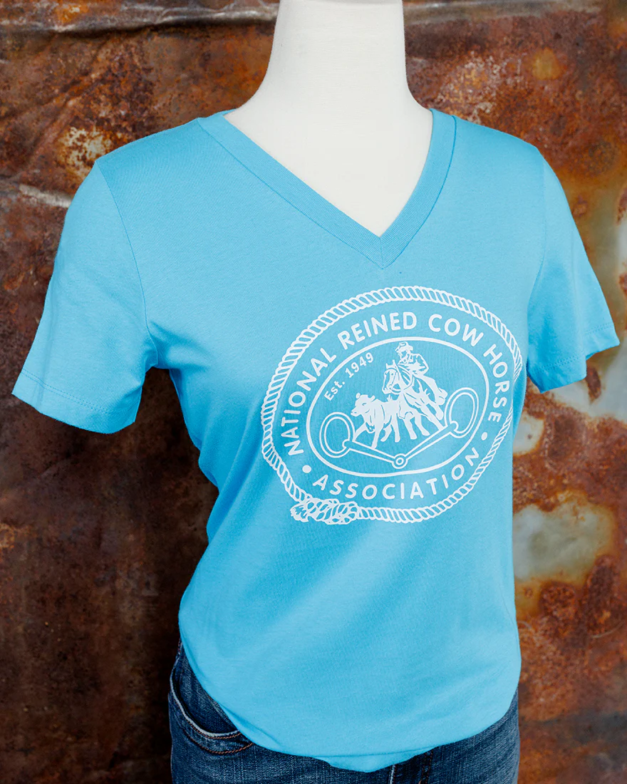 Women's Retro NRCHA Logo Turquoise V Neck - Image 3