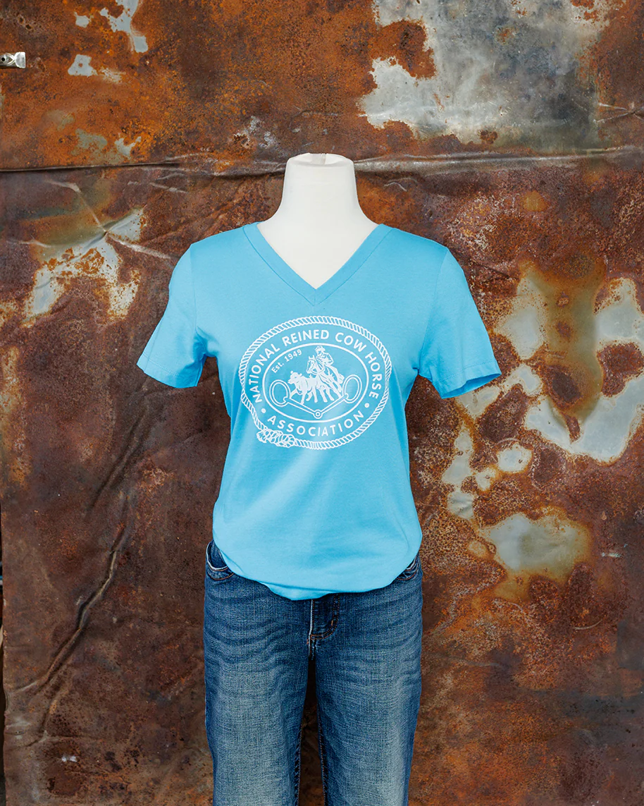 Women's Retro NRCHA Logo Turquoise V Neck - Image 5